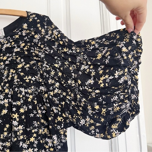 Free People • Dessa Bodysuit blouse black floral pleated yellow white flowers - Picture 8 of 16